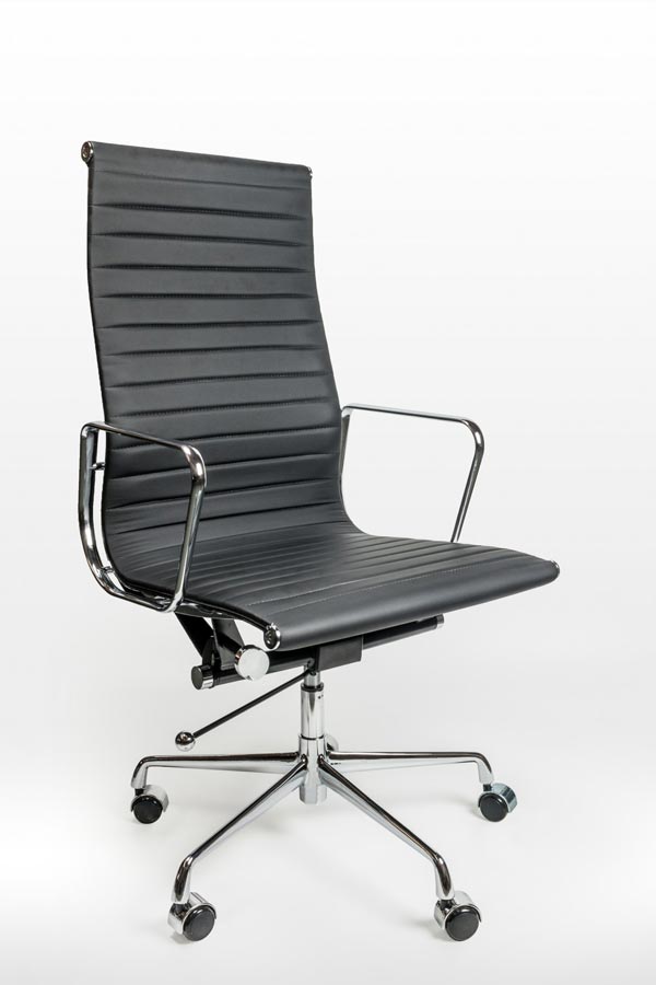 EAMES-RIBBED-PU-HIGH-Black Eames PU High back black office chair